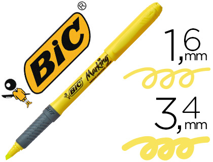 SURLIGNEUR BIC GRIP CAOUTCHOUC POINTE BISEAUTE COLORIS JAUNE