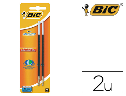 RECHARGE STYLO BIC ATLANTIS POINTE MOYENNE COULEUR NOIR BLISTER 2 UNITS