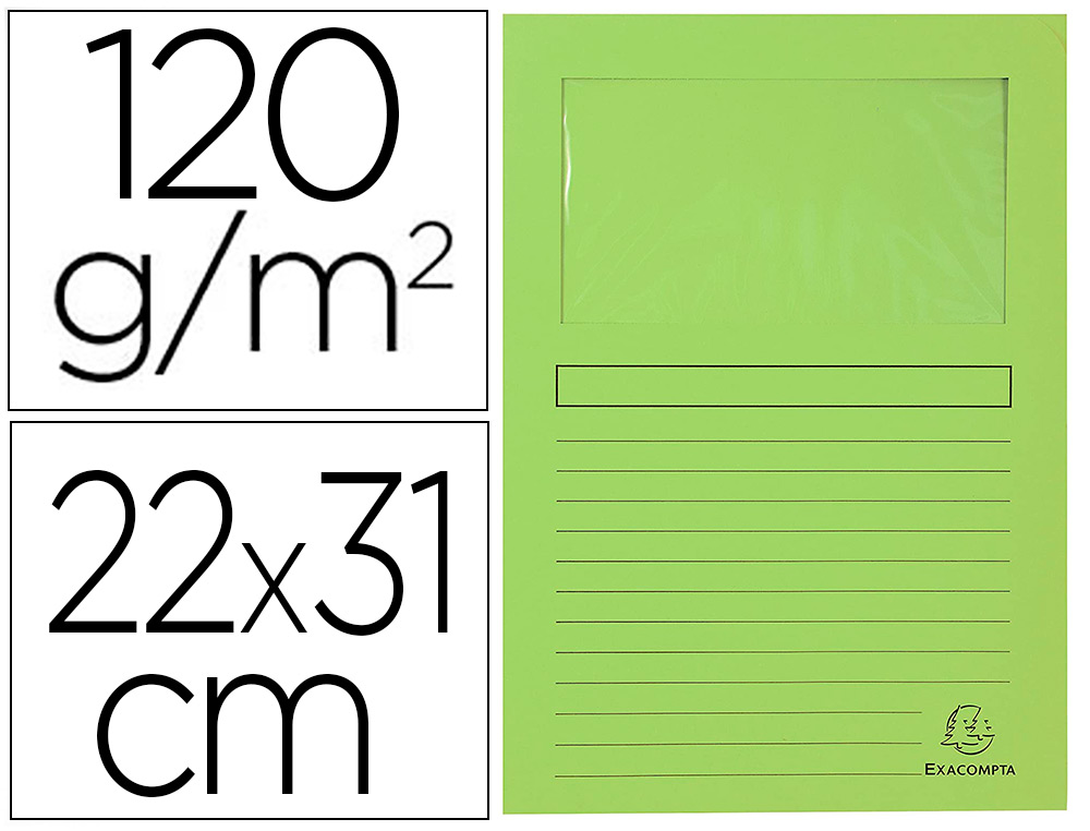 CHEMISE EXACOMPTA FOREVER CARTE RECYCLE 120G 22X31CM FENTRE COLORIS VERT PR PAQUET 25 UNITS