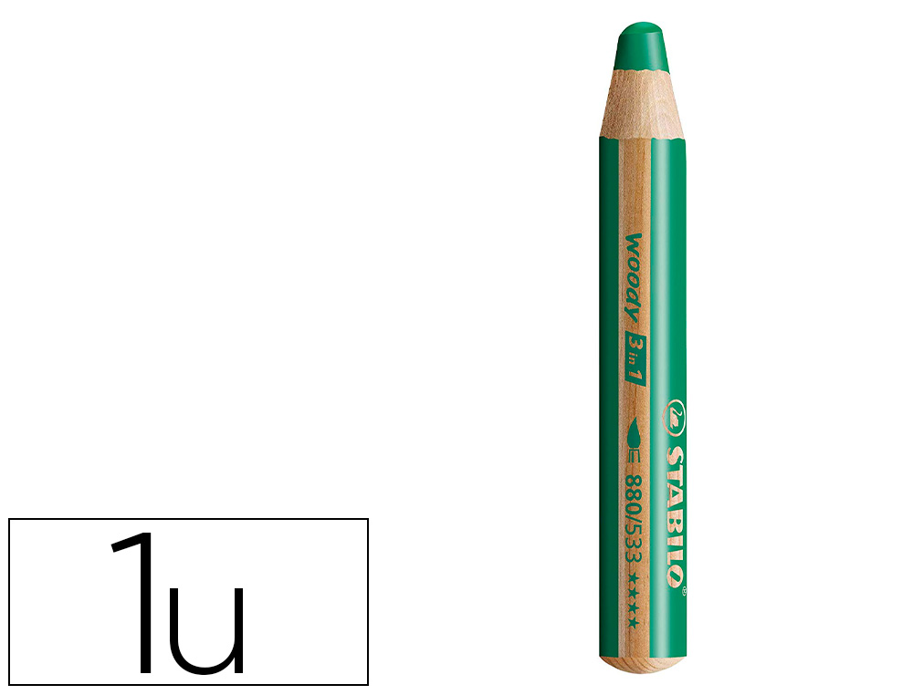 CRAYON COULEUR STABILO WOODY 3IN1 BOIS PEFC MULTI-USAGE    TOUTE SURFACE ARDOISE TABLEAU TOUT TYPE COLORIS VERT FONCE