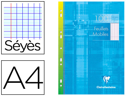 FEUILLET MOBILE CLAIREFONTAINE A4 210X297MM PAPIER VLIN VELOUT 100 PAGES 90G SYS PERFOR COLORIS BLANC