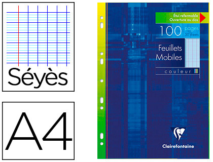 FEUILLET MOBILE CLAIREFONTAINE A4 210X297MM PAPIER VLIN VELOUT 100 PAGES 90G SYS PERFOR COLORIS BLEU