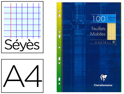 FEUILLET MOBILE CLAIREFONTAINE A4 210X297MM PAPIER VLIN VELOUT 100 PAGES 90G SYS PERFOR COLORIS JAUNE