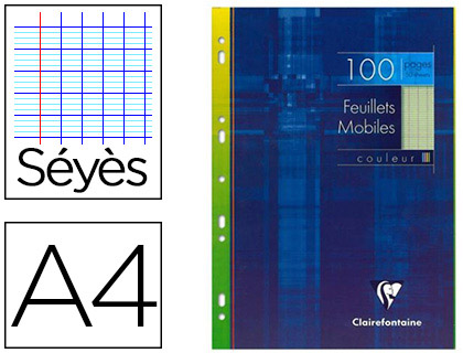 FEUILLET MOBILE CLAIREFONTAINE A4 210X297MM PAPIER VLIN VELOUT 100 PAGES 90G SYS PERFOR COLORIS VERT