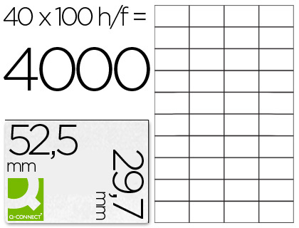 TIQUETTE ADHSIVE Q-CONNECT 52.5X29.7MM COINS DROITS IMPRIMANTE JET ENCRE LASER COPIEUR BOTE 100 FEUILLES 4000 UNITS