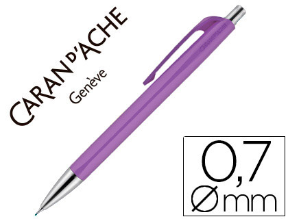 PORTE-MINE CARAN D'ACHE 884 INFINITE MINE 0.7MM BOUTON POUSSOIR CHROME BRILLANT COLORIS MAUVE