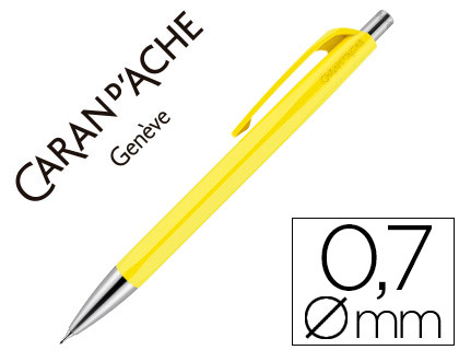 PORTE-MINE CARAN D'ACHE 884 INFINITE MINE 0.7MM BOUTON POUSSOIR CHROME BRILLANT COLORIS JAUNE