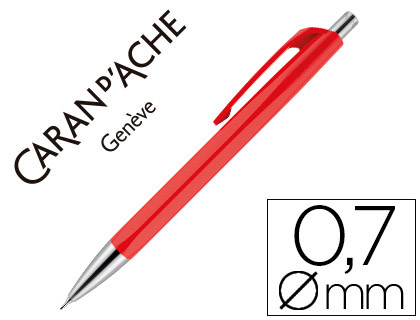 PORTE-MINE CARAN D'ACHE 884 INFINITE MINE 0.7MM BOUTON POUSSOIR CHROME BRILLANT COLORIS ROUGE