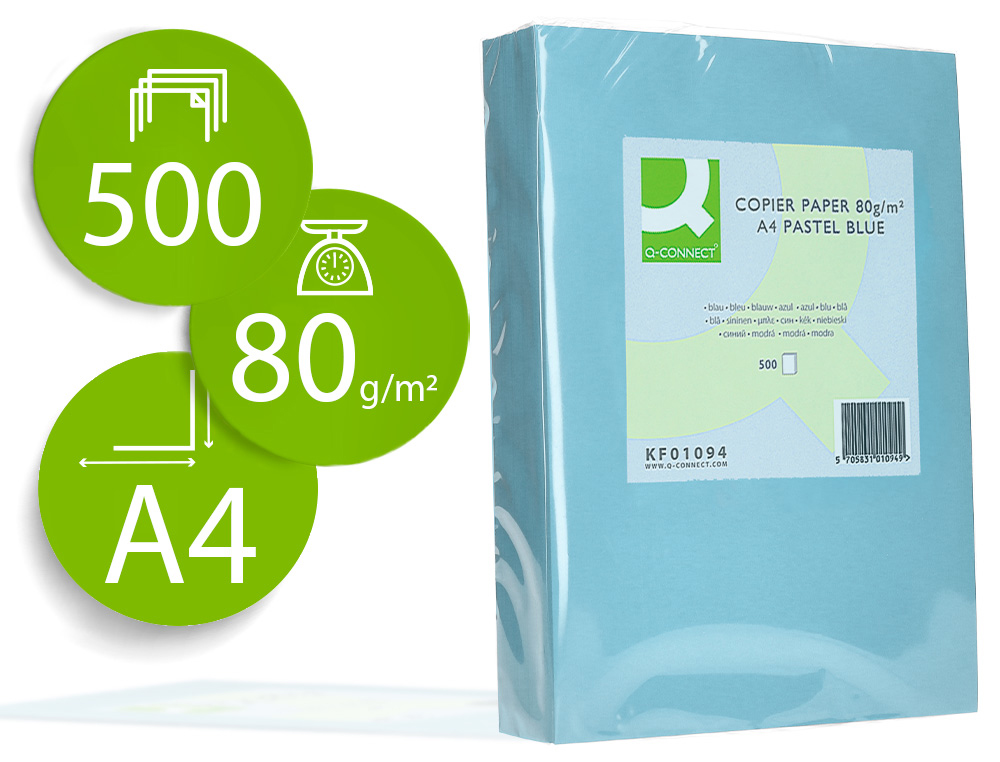 PAPIER COULEUR Q-CONNECT MULTIFONCTION A4 80G/M2 UNICOLORE CELESTE RAMETTE 500 FEUILLES